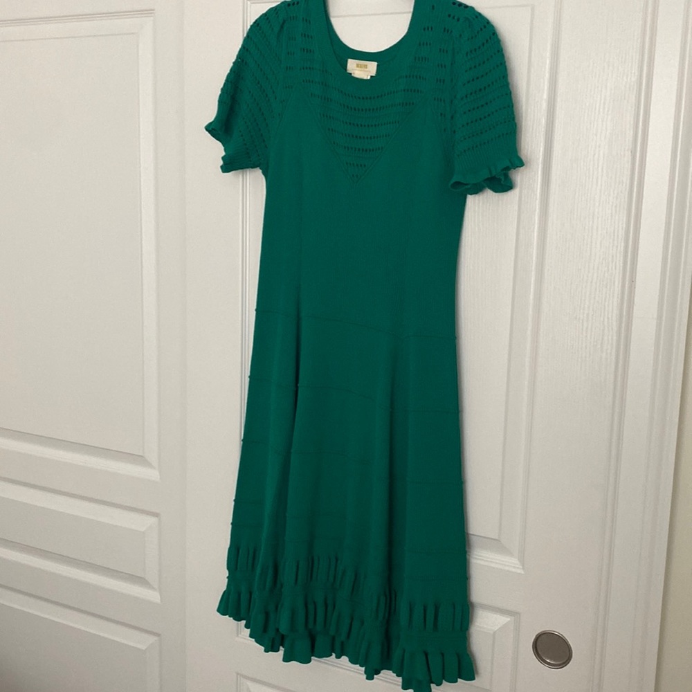 Anthropologie Maeve sweater dress with a ruffle hemline. Short sleeve.